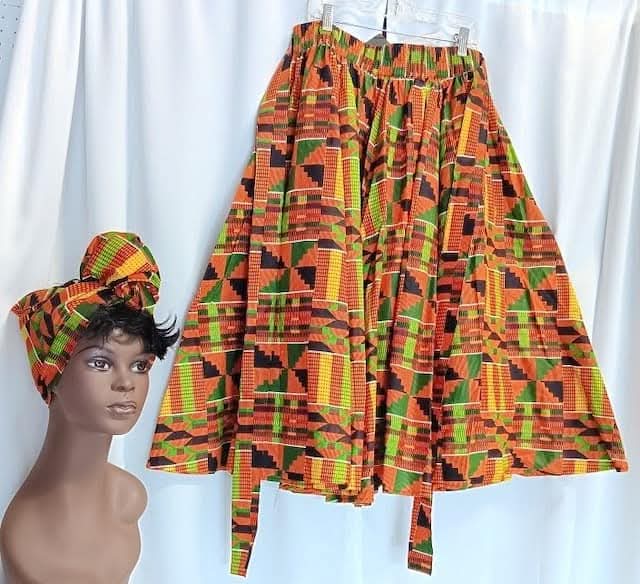 Kente skirt  and head wrap set