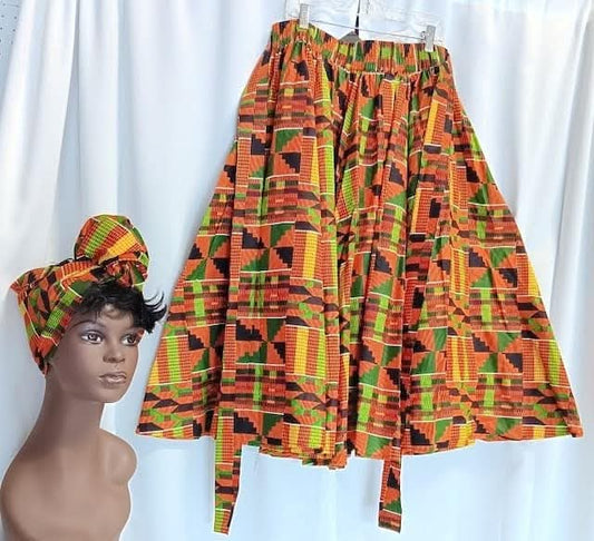 Kente skirt  and head wrap set