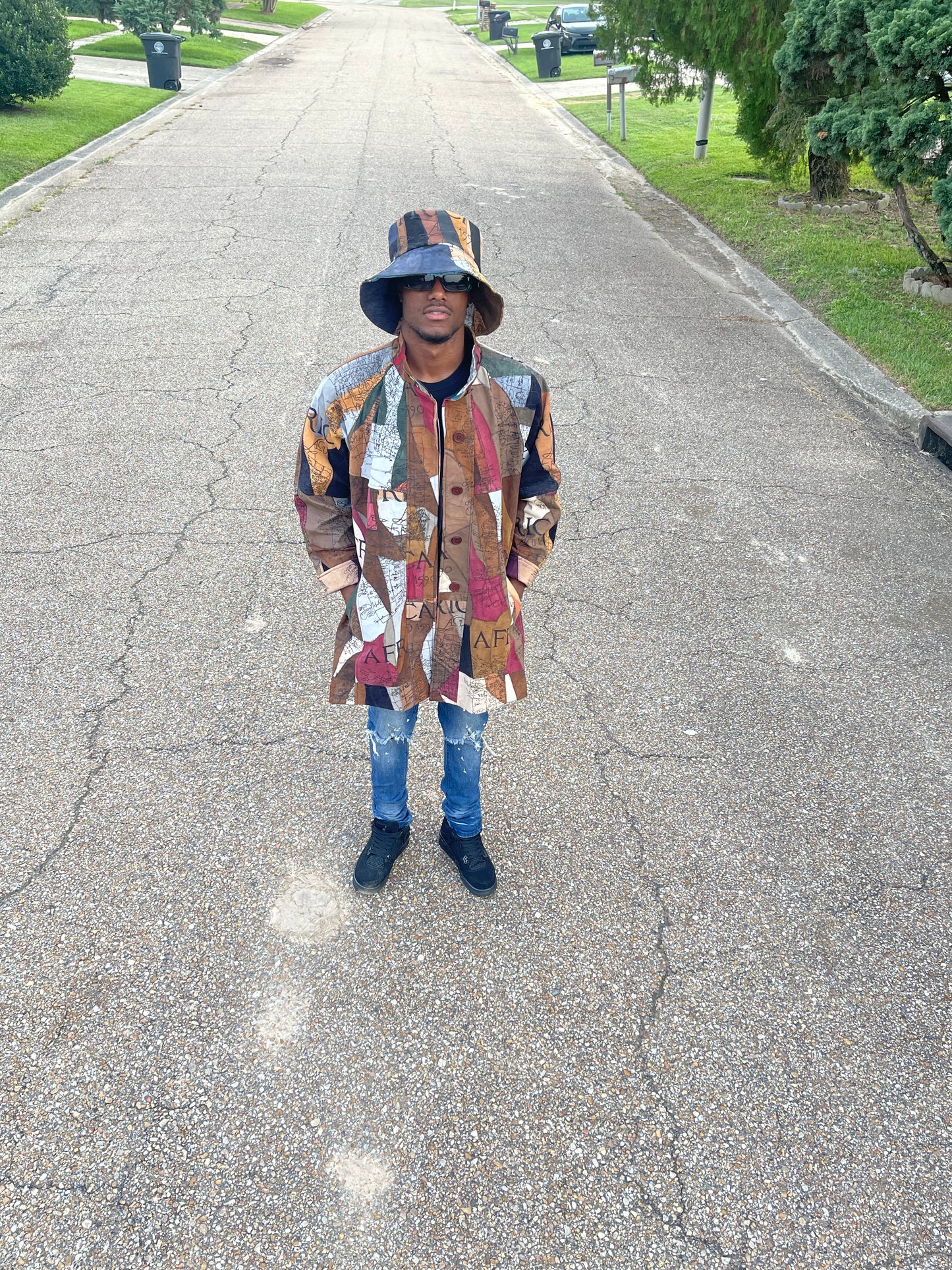 African Map Suede Leather Coat