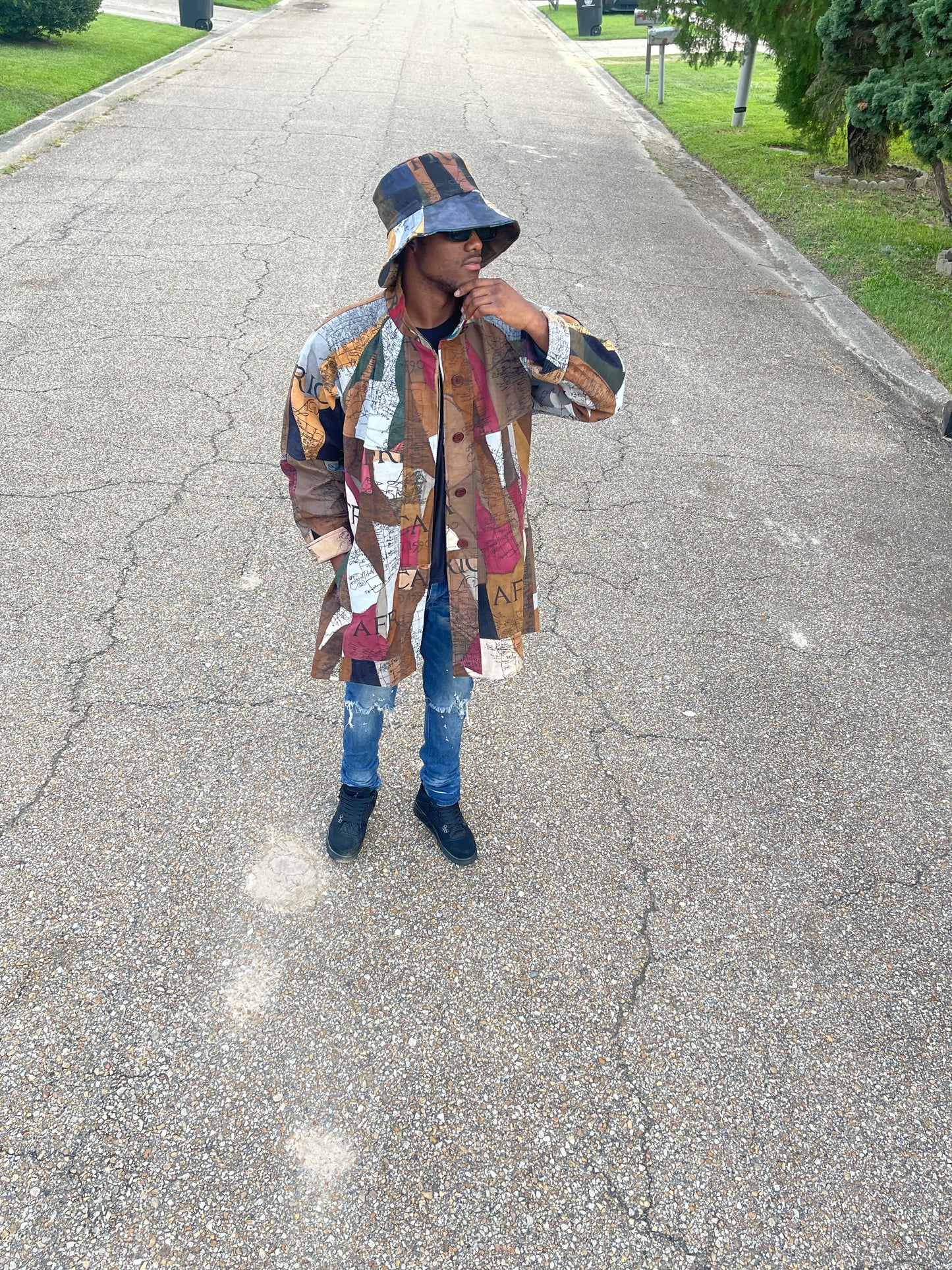 African Map Suede Leather Coat