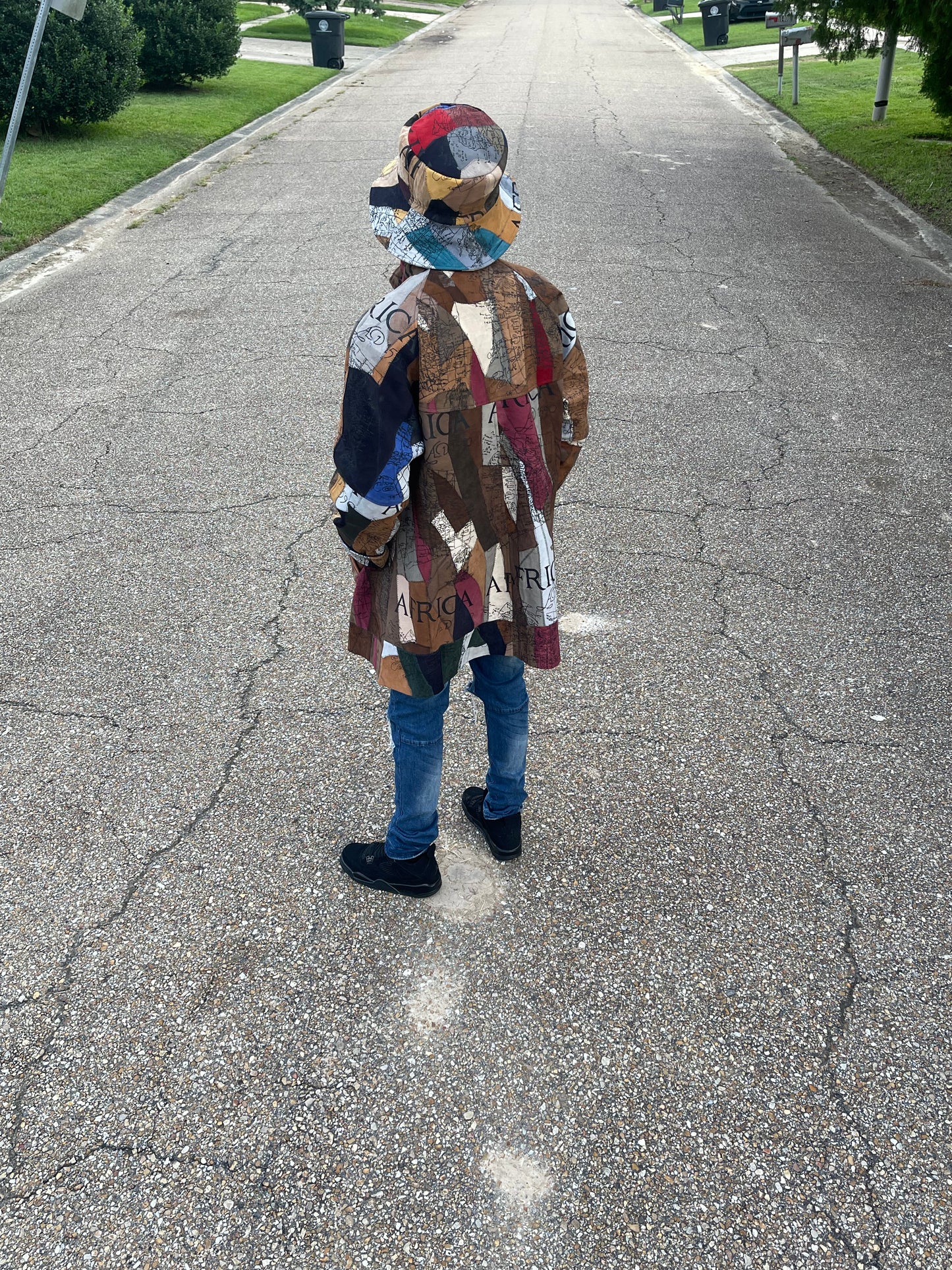 African Map Suede Leather Coat