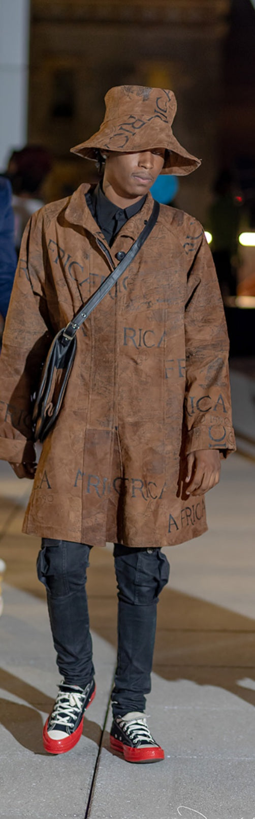 African Map Suede Leather Coat